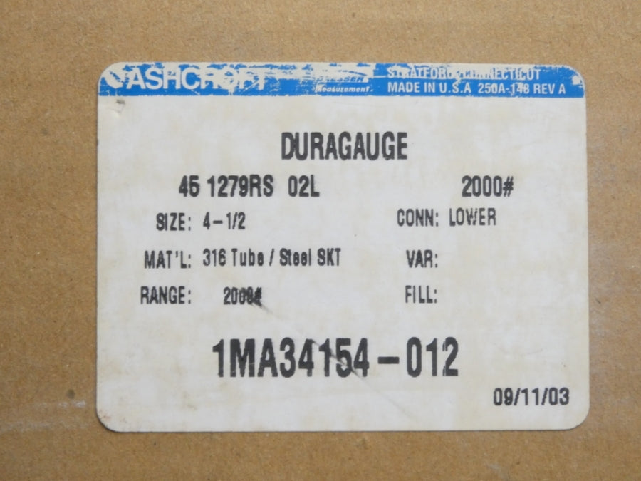 ASHCROFT 451279RS02L2000# 200PSI NSMP