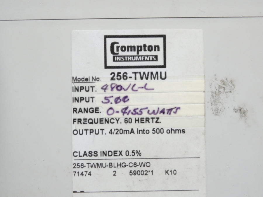 CROMPTON INSTRUMENTS 256-TWMU-BLHG-C6-WO 480V UNMP