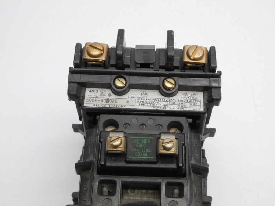 ALLEN BRADLEY 500F-AOB920 SER. A 220/230-240V 18A (AS PICTURED) UNMP