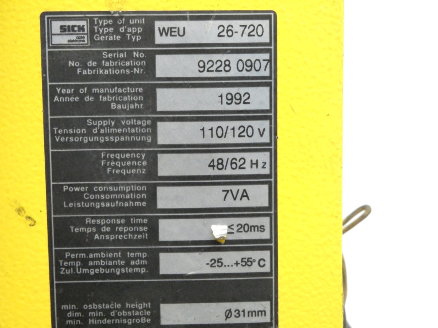 SICK WEU26-720 110/120V UNMP