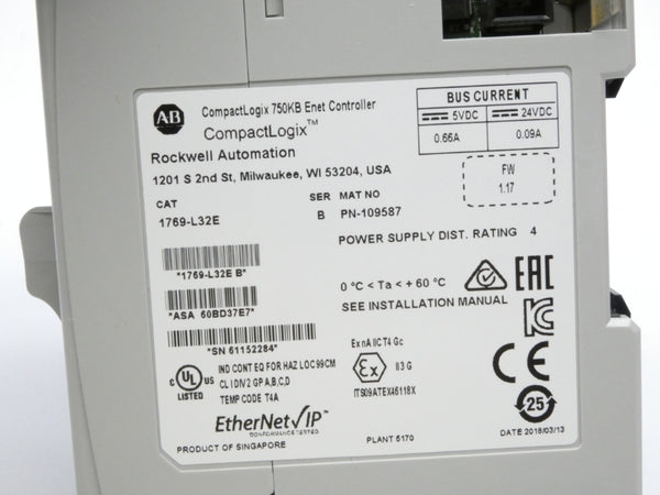 ALLEN BRADLEY 1769-L32E SER. B F/W 1.17 24VDC 0.09A NSMP