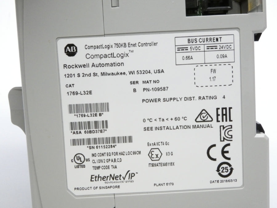 ALLEN BRADLEY 1769-L32E SER. B F/W 1.17 24VDC 0.09A NSMP