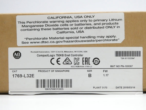ALLEN BRADLEY 1769-L32E SER. B F/W 1.17 24VDC 0.09A NSMP