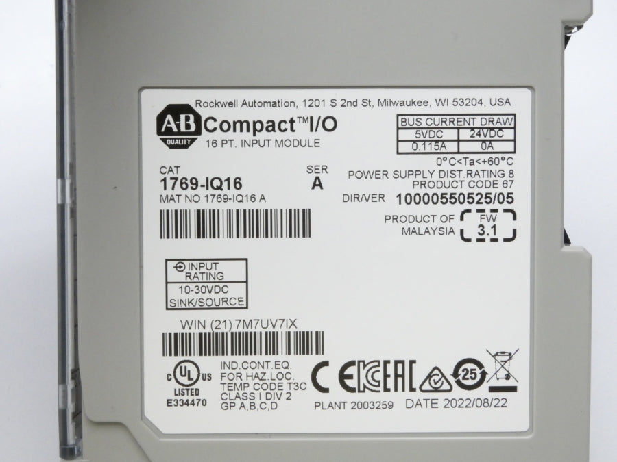 ALLEN BRADLEY 1769-IQ16 SER. A F/W 3.1 VER. 05 24VDC NSMP