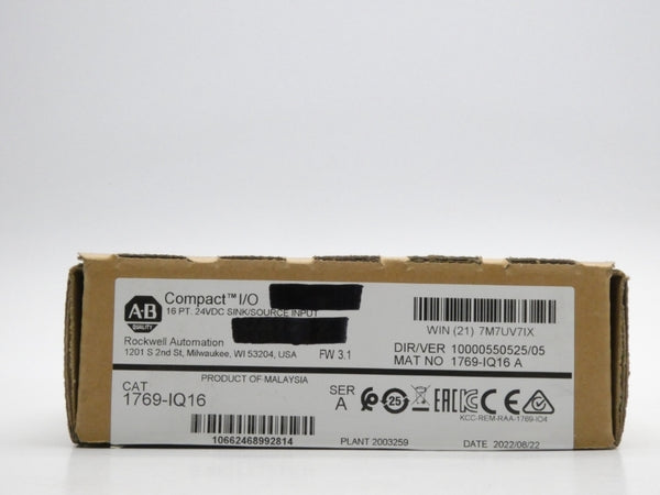 ALLEN BRADLEY 1769-IQ16 SER. A F/W 3.1 VER. 05 24VDC NSMP