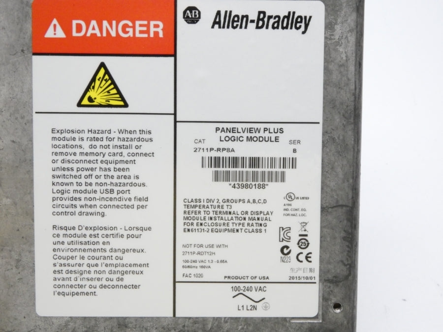 ALLEN BRADLEY 2711P-RP8A SER. B 100-240VAC 1.3-0.65A NSNP