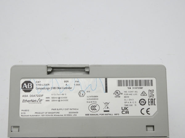 ALLEN BRADLEY 1769-L33ER SER. A F/W 1.004 24.0VDC NSMP