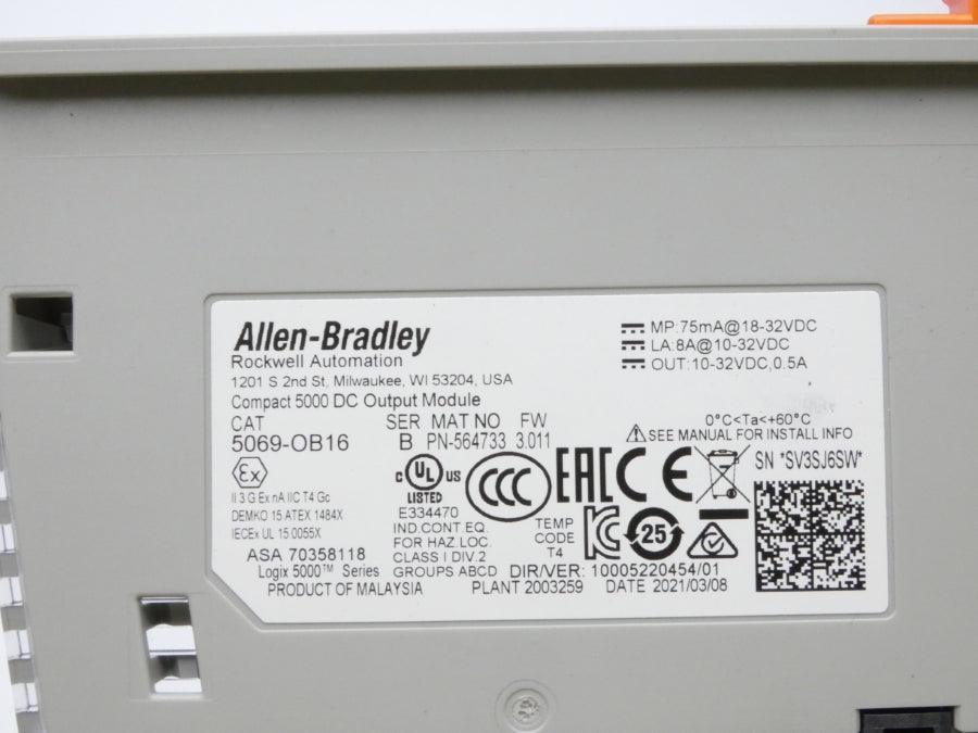 ALLEN BRADLEY 5069-OB16 SER. B F/W 3.011 VER. 01 10-32VDC 8A NSMP