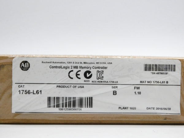 ALLEN BRADLEY 1756-L61 SER. B F/W 1.10 24VDC 1.2A NSMP