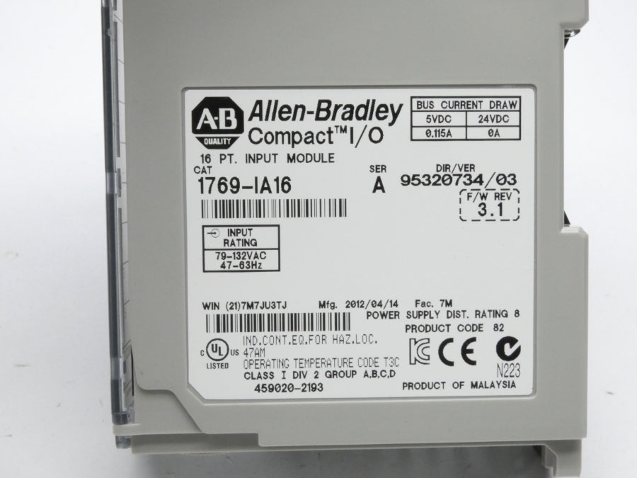 ALLEN BRADLEY 1769-IA16 SER. A F/W 3.1 VER. 03 24VDC NSMP