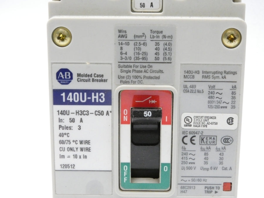 ALLEN BRADLEY 140U-H3C3-C50 SER. A 480V 50A NSMP