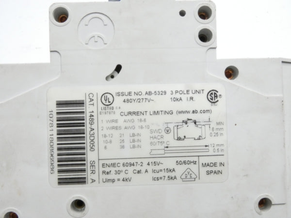 INDUSTRIAL SPARE PART 1489-A3D050 SER. A 277V 5A UNMP