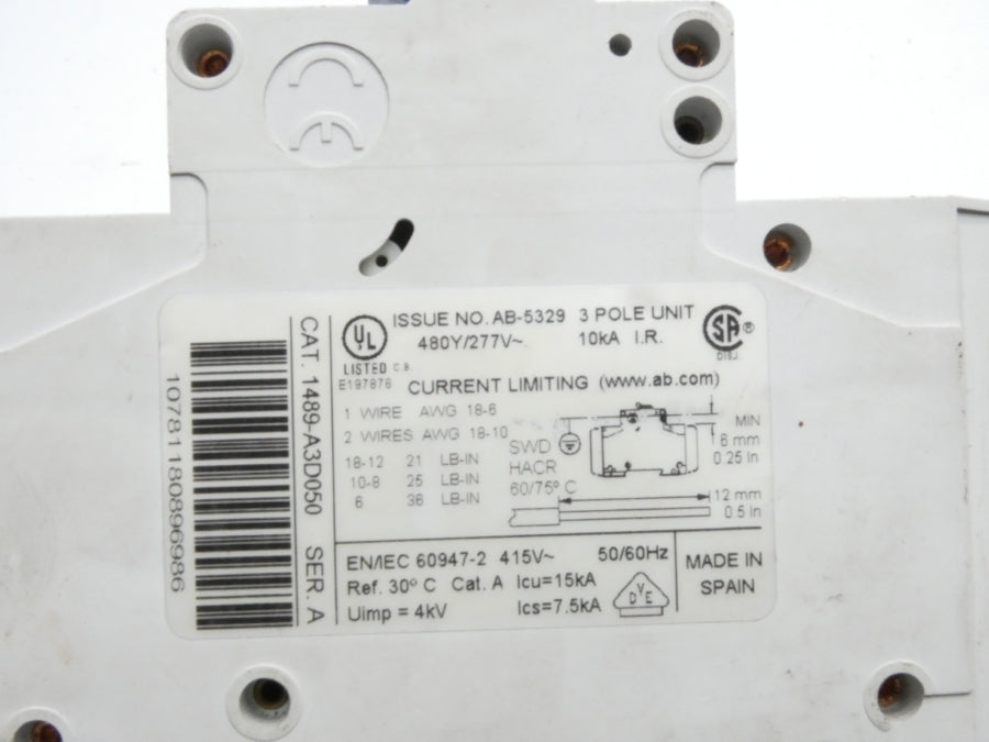 ALLEN BRADLEY 1489-A3D050 SER. A 277V 5A UNMP