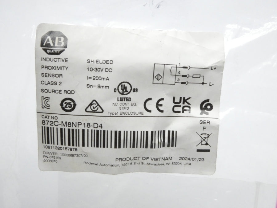 ALLEN BRADLEY 872C-M8NP18-D4 SER. F 10-30VDC NSMP