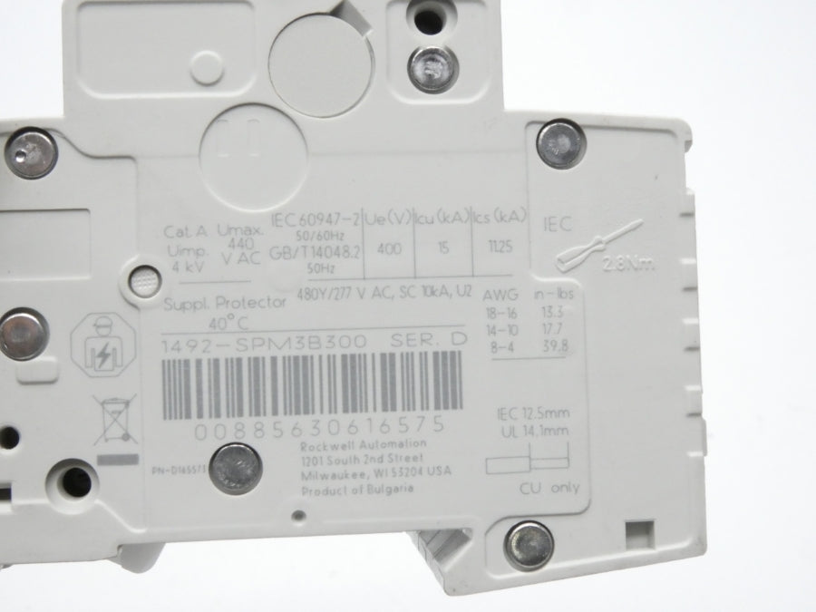 ALLEN BRADLEY 1492-SPM3B300 SER. D 277V 30A (WH) NSMP