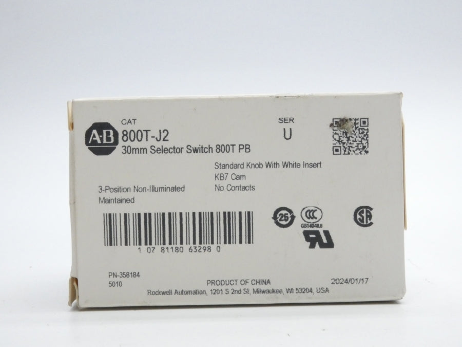 ALLEN BRADLEY 800T-J2 SER. U (WH) NSMP