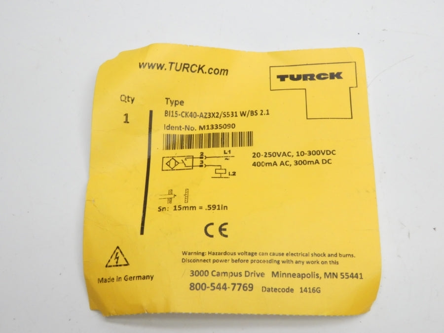 TURCK BI15-CK40-AZ3X2/S531 W/ BS2.1 M1335090 10-300VDC NSNP