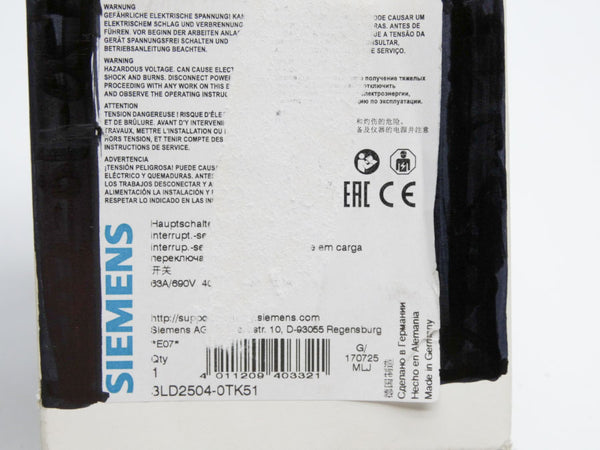 SIEMENS 3LD2504-0TK51 690V 63A NSMP