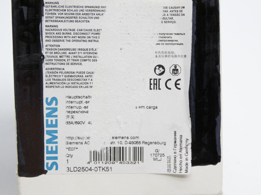 SIEMENS 3LD2504-0TK51 690V 63A NSMP