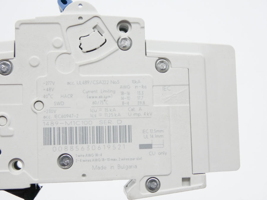 ALLEN BRADLEY 1489-M1C100 SER. D 277V 10A (AS PICTURED) NSNP