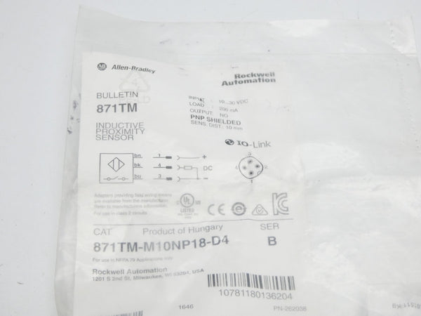 INDUSTRIAL SPARE PART 871TM-M10NP18-D4 SER. B 10-30VDC NSMP