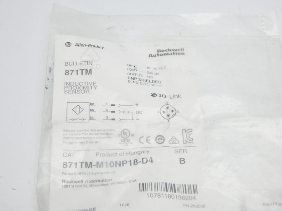 ALLEN BRADLEY 871TM-M10NP18-D4 SER. B 10-30VDC NSMP