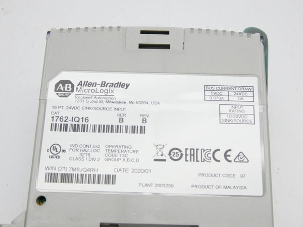 ALLEN BRADLEY 1762-IQ16 SER. B REV. B 24VDC 0.070A NSNP