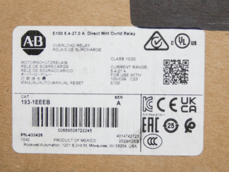 ALLEN BRADLEY 193-1EEEB SER. A 690V 5.4-27A (BR/WH) NSMP