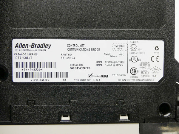 ALLEN BRADLEY 1756-CNB SER. E F/W 11.004 24VDC NSMP