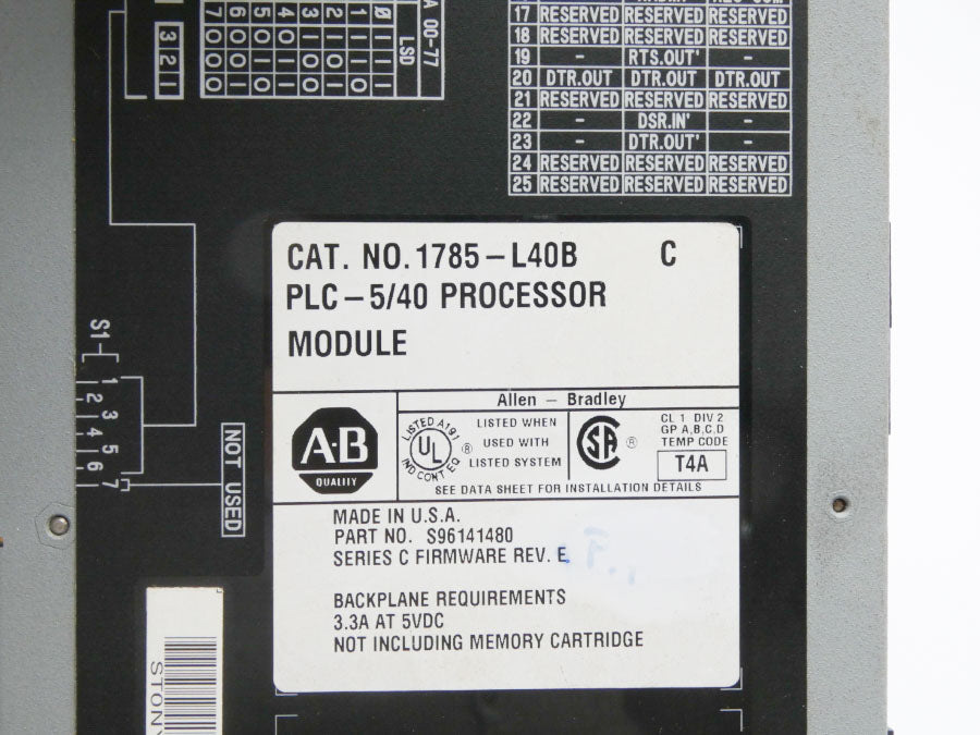 ALLEN BRADLEY 1785-L40B SER. C F/W E 5VDC UNMP