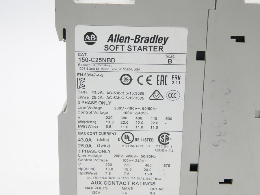 ALLEN BRADLEY 150-C25NBD SER. B 100-240V 43.0A UNMP