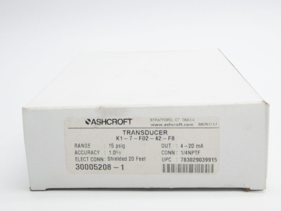 ASHCROFT K1-7-F02-42-F8 10-36VDC 15PSI NSMP