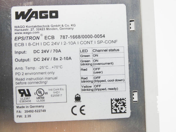WAGO 787-1668/0000-0054 F/W 2.35 24VDC 70A NSMP