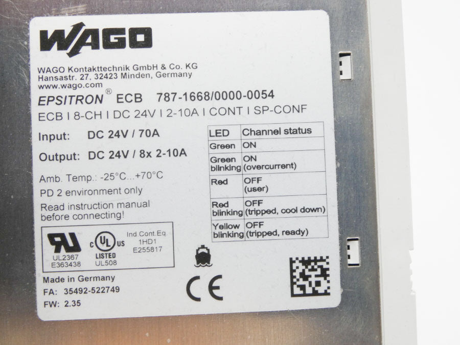 WAGO 787-1668/0000-0054 F/W 2.35 24VDC 70A NSMP