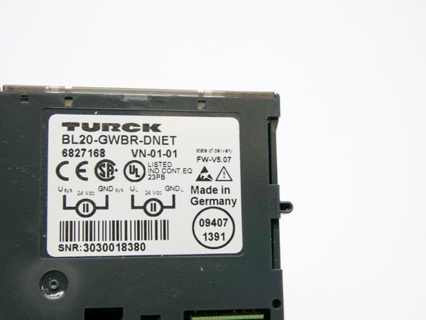 TURCK BL20-GWBR-DNET 6827168 F/W V5.07 VER. VN-01-01 24VDC NSMP