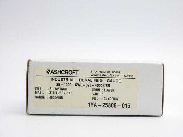 ASHCROFT 25-1009-SWL-02L-4000#/BR 4000PSI NSMP