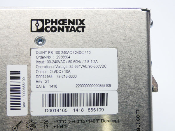 PHOENIX CONTACT QUINT-PS/100-240AC/24DC/10 2938604 100-240VAC 10A NSMP