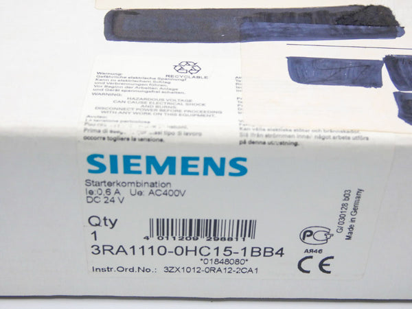 SIEMENS 3RA1110-0HC15-1BB4 24VDC 0.6A NSMP