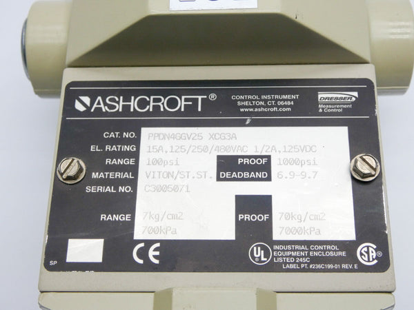 ASHCROFT PPDN4GGV25XCG3A 480VAC 15A 100PSI NSNP