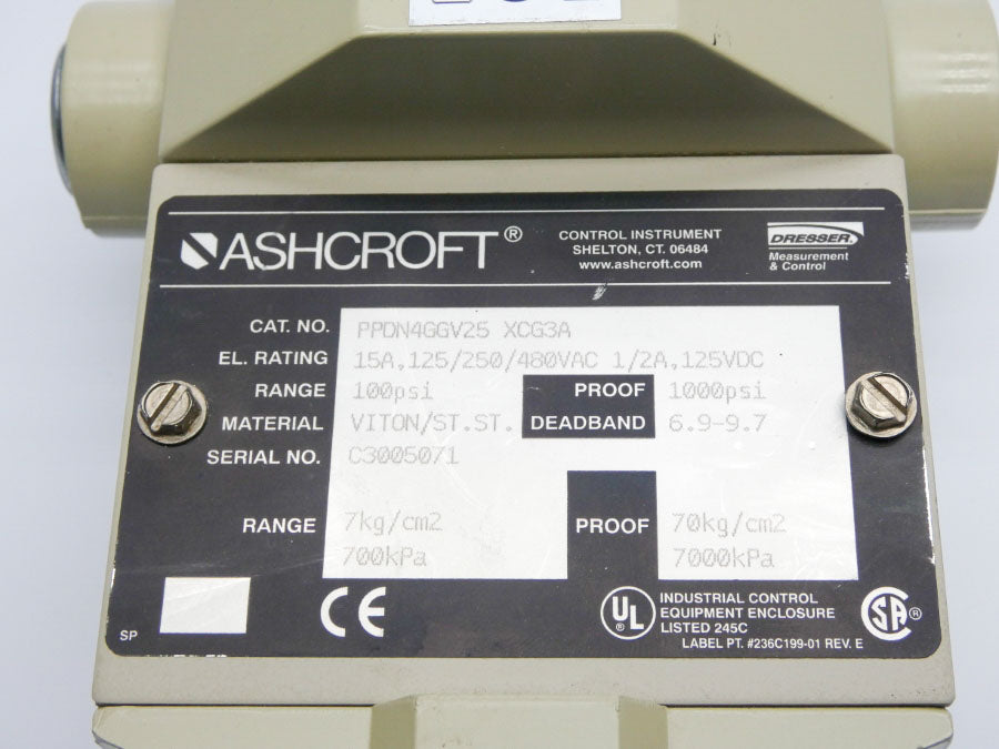 ASHCROFT PPDN4GGV25XCG3A 480VAC 15A 100PSI NSNP