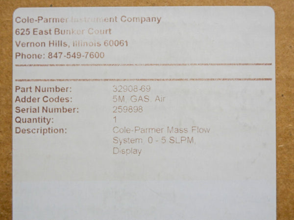 COLE-PARMER 32908-69 5.12VDC 5.12VDC (0-5SLPM) NSMP