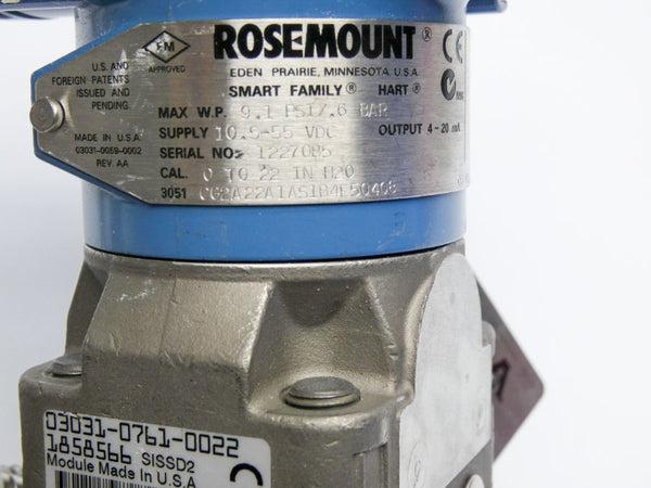 ROSEMOUNT 3051CG2A22A1AS1B4E5Q4Q8 10.55-55VDC 9.1PSI NSNP