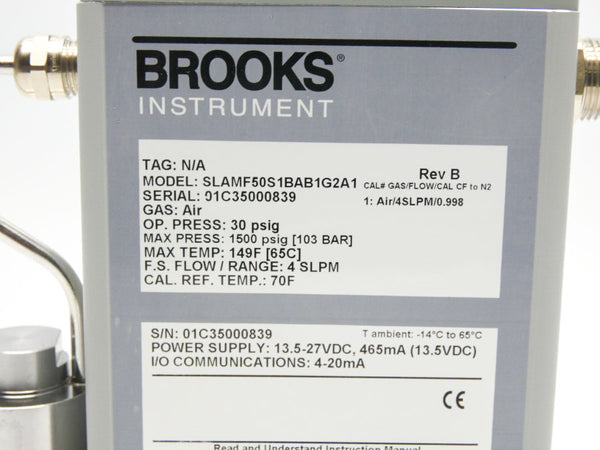 BROOKS INSTRUMENT SLAMF50S1BAB1G2A1 REV. B 13.5-27VDC 30PSI (4SLPM) NSMP