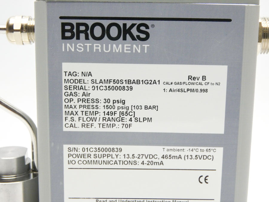 BROOKS INSTRUMENT SLAMF50S1BAB1G2A1 REV. B 13.5-27VDC 30PSI (4SLPM) NSMP