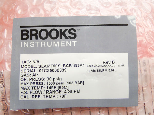 BROOKS INSTRUMENT SLAMF50S1BAB1G2A1 REV. B 13.5-27VDC 30PSI (4SLPM) NSMP