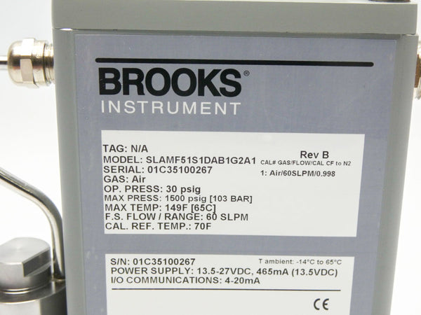 BROOKS INSTRUMENT SLAMF51S1DAB1G2A1 REV. B 13.5-27VDC 30PSI (60SLPM) NSMP