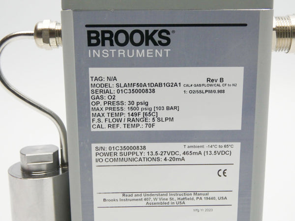 BROOKS INSTRUMENT SLAMF50A1DAB1G2A1 REV. B 13.5-27VDC 30PSI (5SLPM) NSMP
