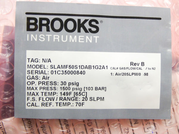 BROOKS INSTRUMENT SLAMF50S1DAB1G2A1 REV. B 13.5-27VDC 30PSI (20SLPM) NSMP