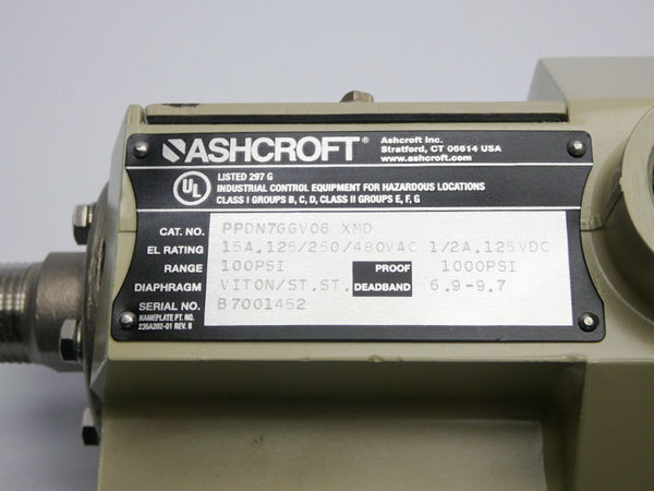 ASHCROFT PPDN7GGV06XMD 480VAC 15A 100PSI NSNP
