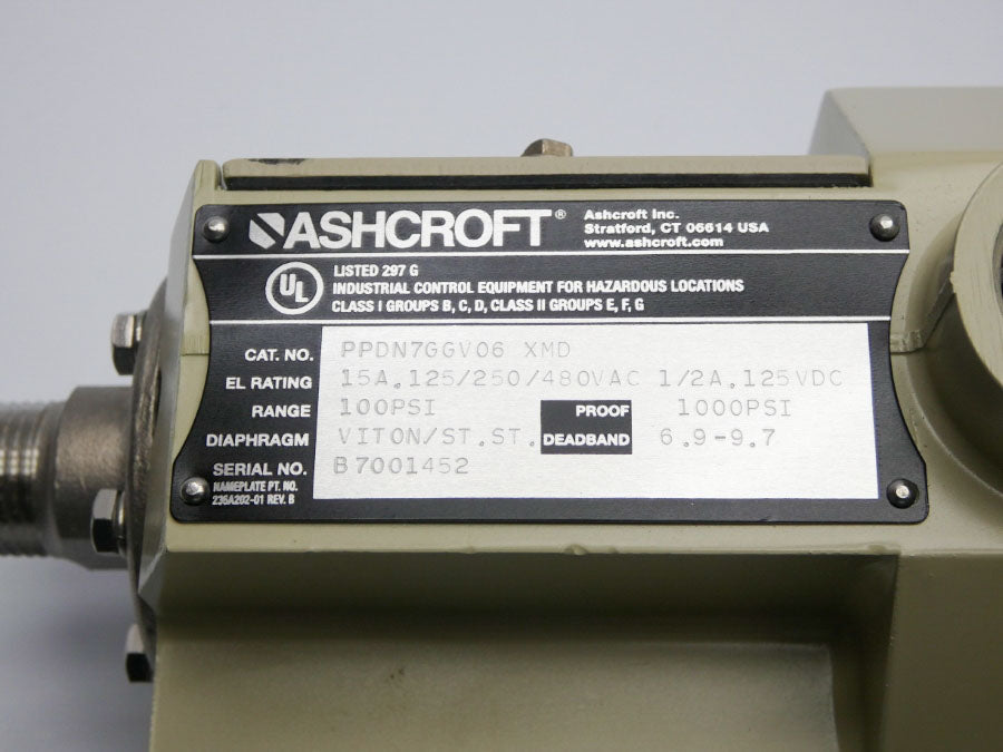ASHCROFT PPDN7GGV06XMD 480VAC 15A 100PSI NSNP